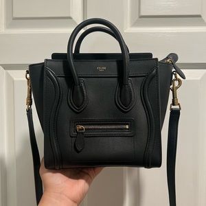 Celine Nano Luggage smooth black calfskin leather crossbody bag